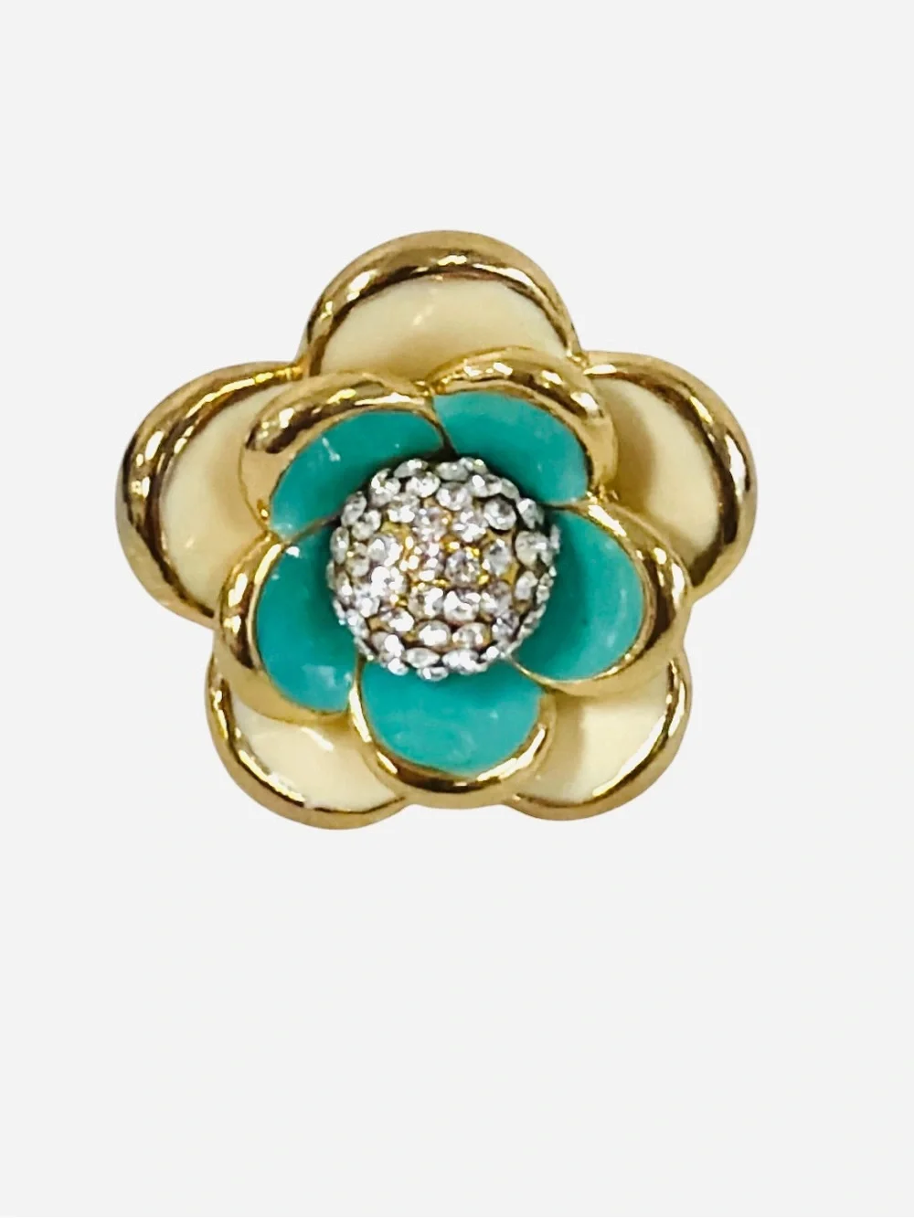 Jewelry Set-2 Turquoise Flower Adjustable Ring Gold Tone Twist Bangle Bracelet